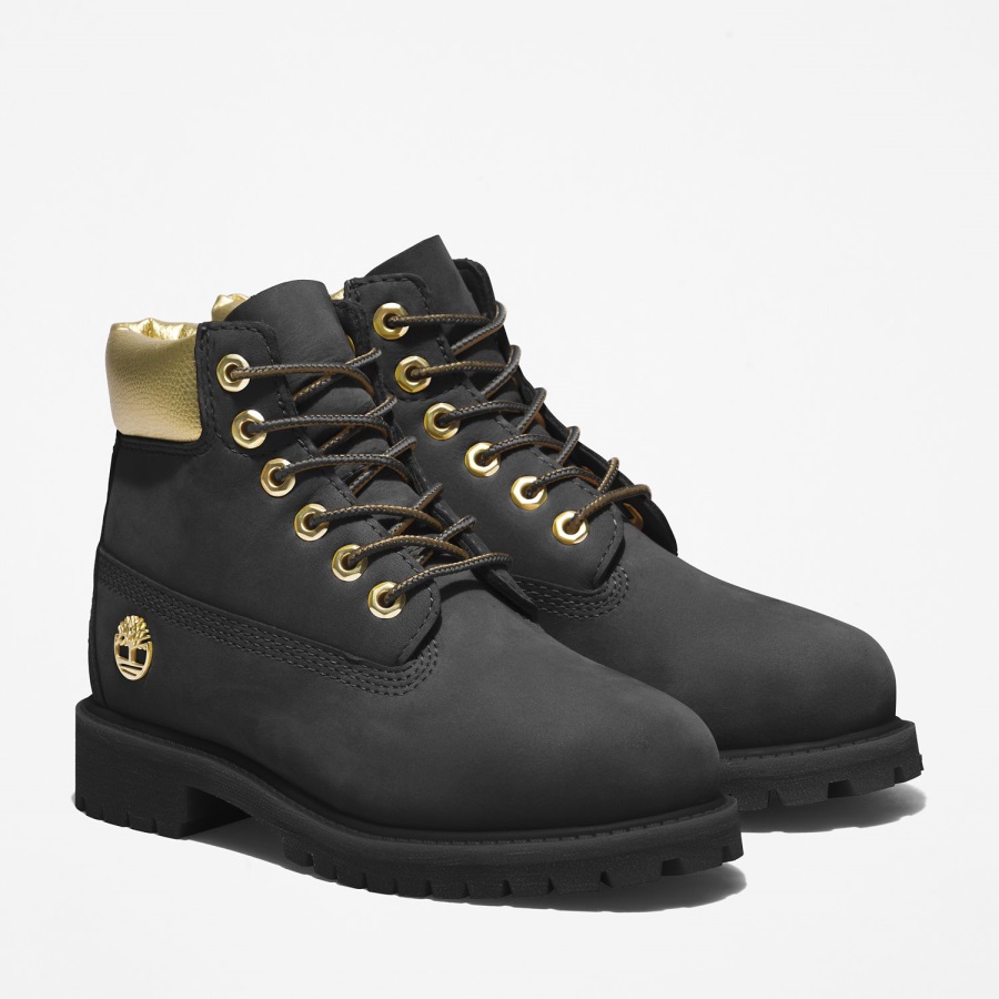 Black Nubuck/Gold Timberland Ireland Youth Premium 6-Inch Waterproof Boots