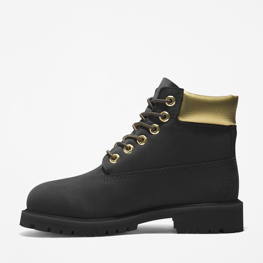 Black Nubuck/Gold Timberland Ireland Youth Premium 6-Inch Waterproof Boots