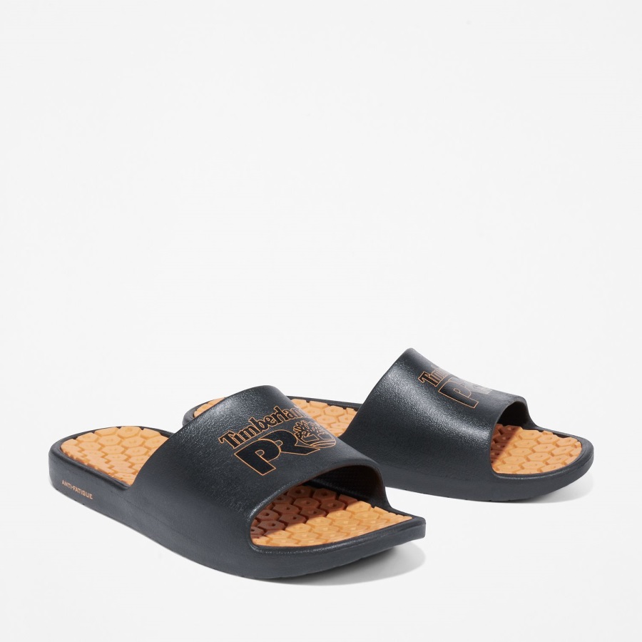 Black/Orange Timberland Ireland Anti-Fatigue Technology Slide Sandals