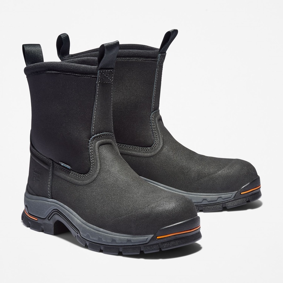 Black Synthetic/Leather Timberland Ireland Men's Stockdale Pull On Alloy Toe Waterproof Work Boot
