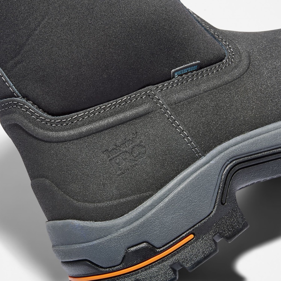 Black Synthetic/Leather Timberland Ireland Men's Stockdale Pull On Alloy Toe Waterproof Work Boot