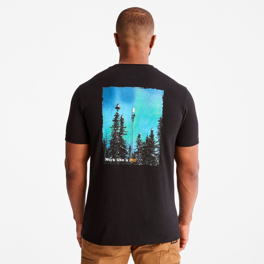 Black Timberland Ireland Men's Pro Base Plate Northern Lights Graphic T-Shirt