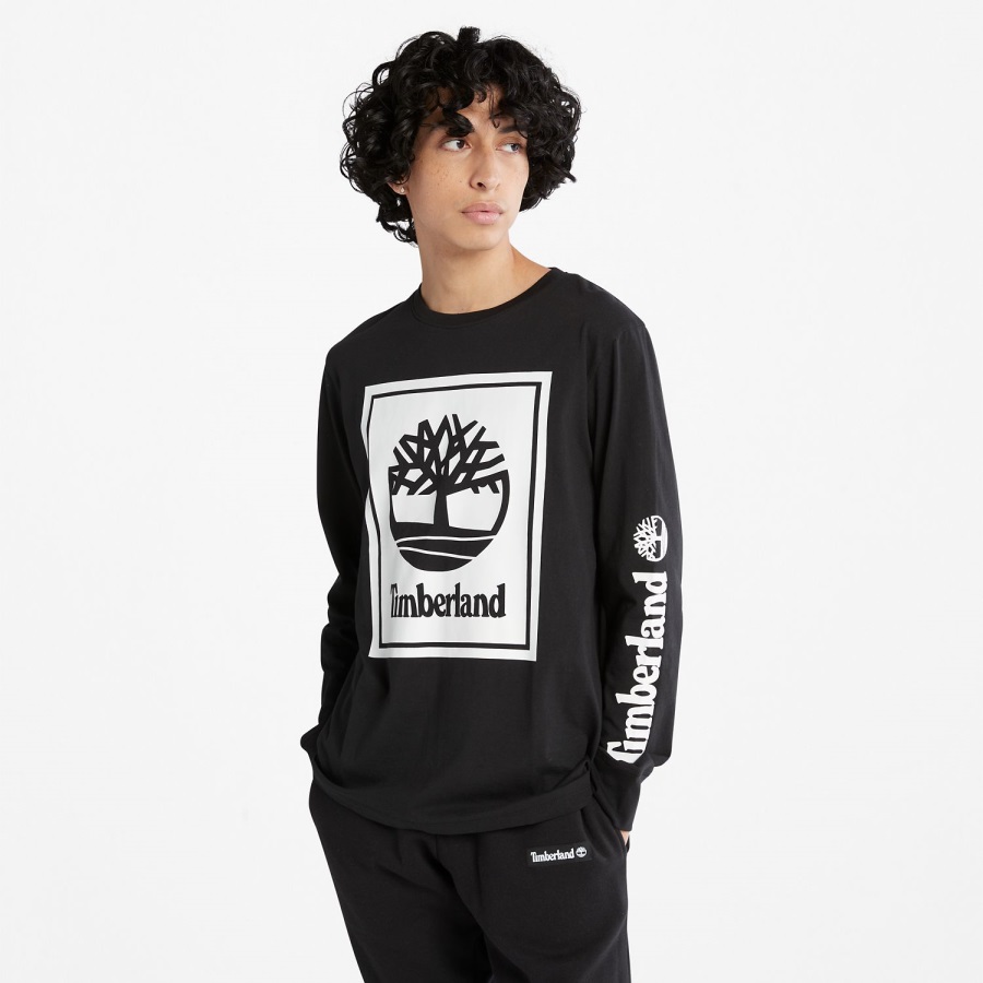 Black/White Long-Sleeve Logo T-Shirt Timberland Ireland