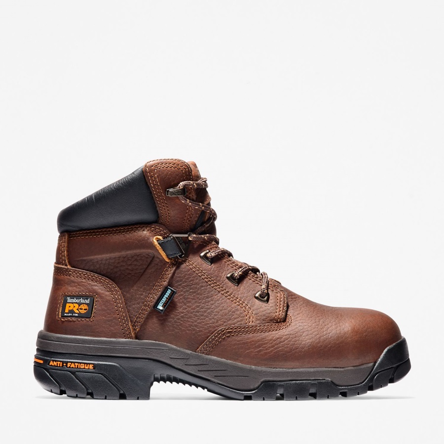 Brown Full-Grain Timberland Ireland Men's Pro Helix 6 Alloy Toe Waterproof Work Boot