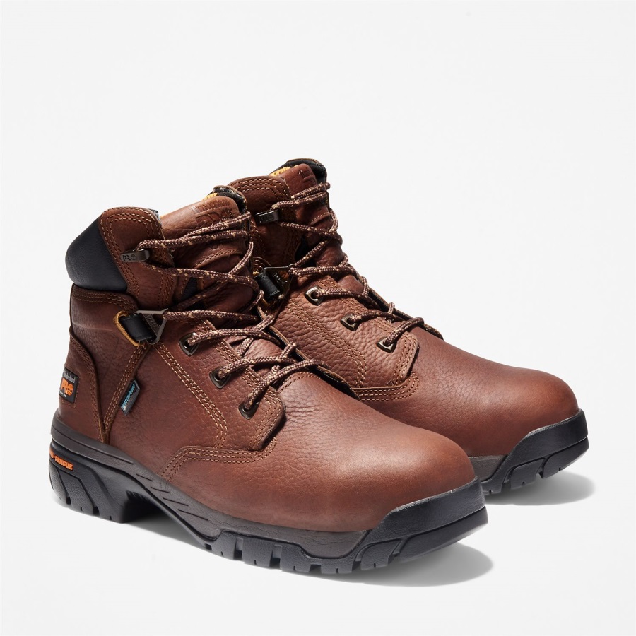 Brown Full-Grain Timberland Ireland Men's Pro Helix 6 Alloy Toe Waterproof Work Boot