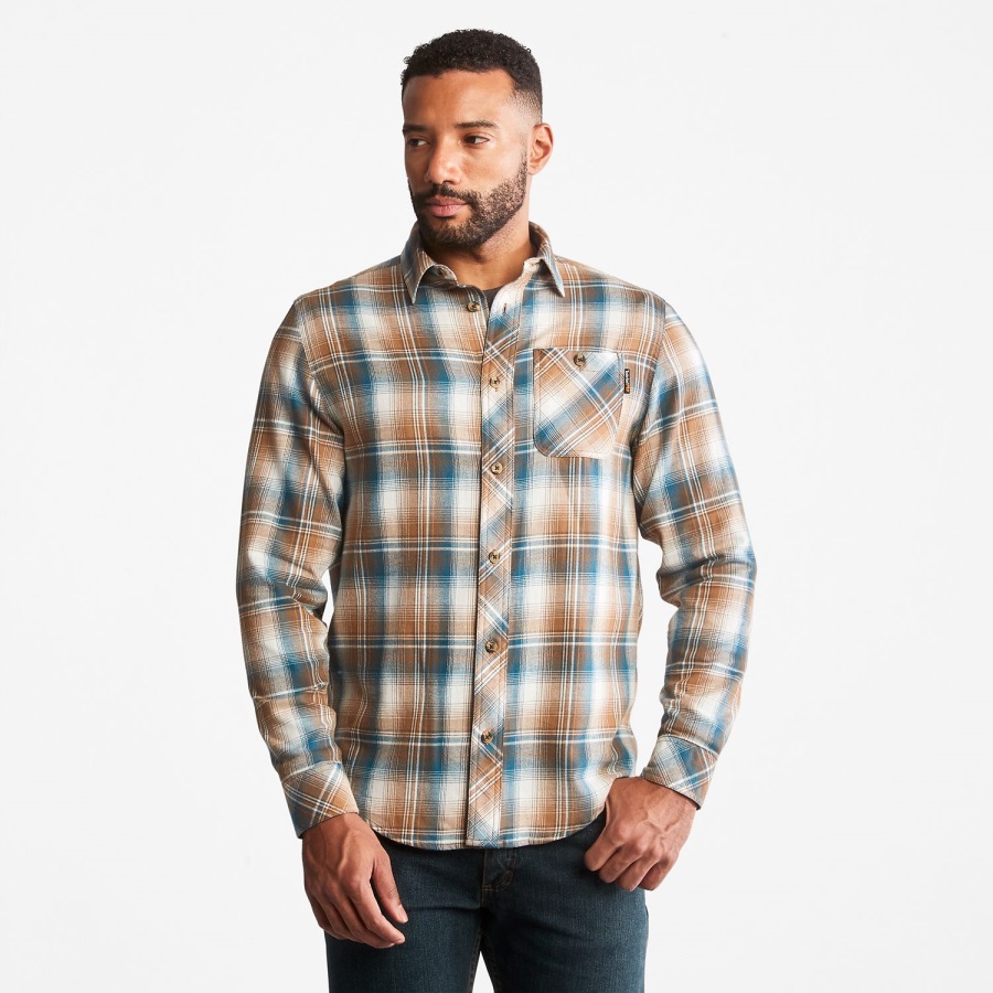 Brown Plaid Men's Pro Woodfort Midweight Flannel Work Shirt Timberland Ireland