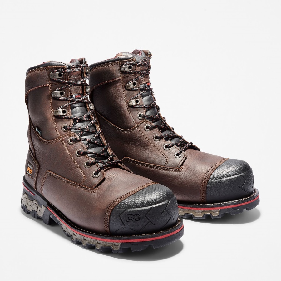 Brown Tumbled Leather Timberland Ireland Men's Boondock 8 Composite Toe Waterproof Work Boot