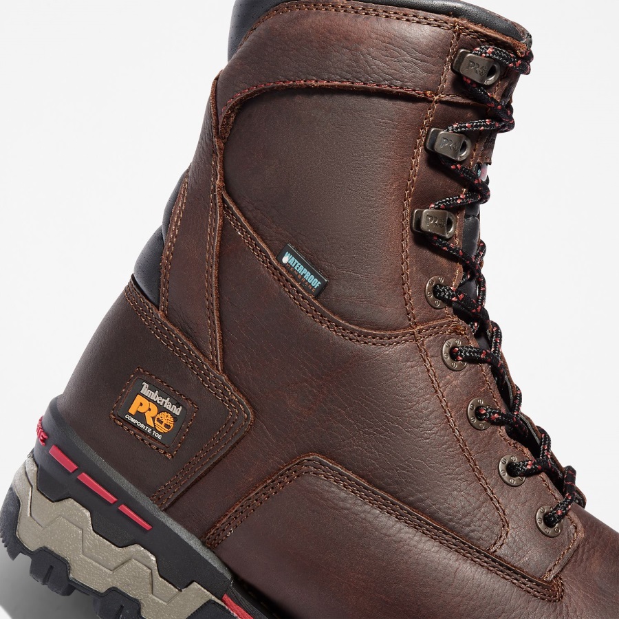 Brown Tumbled Leather Timberland Ireland Men's Boondock 8 Composite Toe Waterproof Work Boot