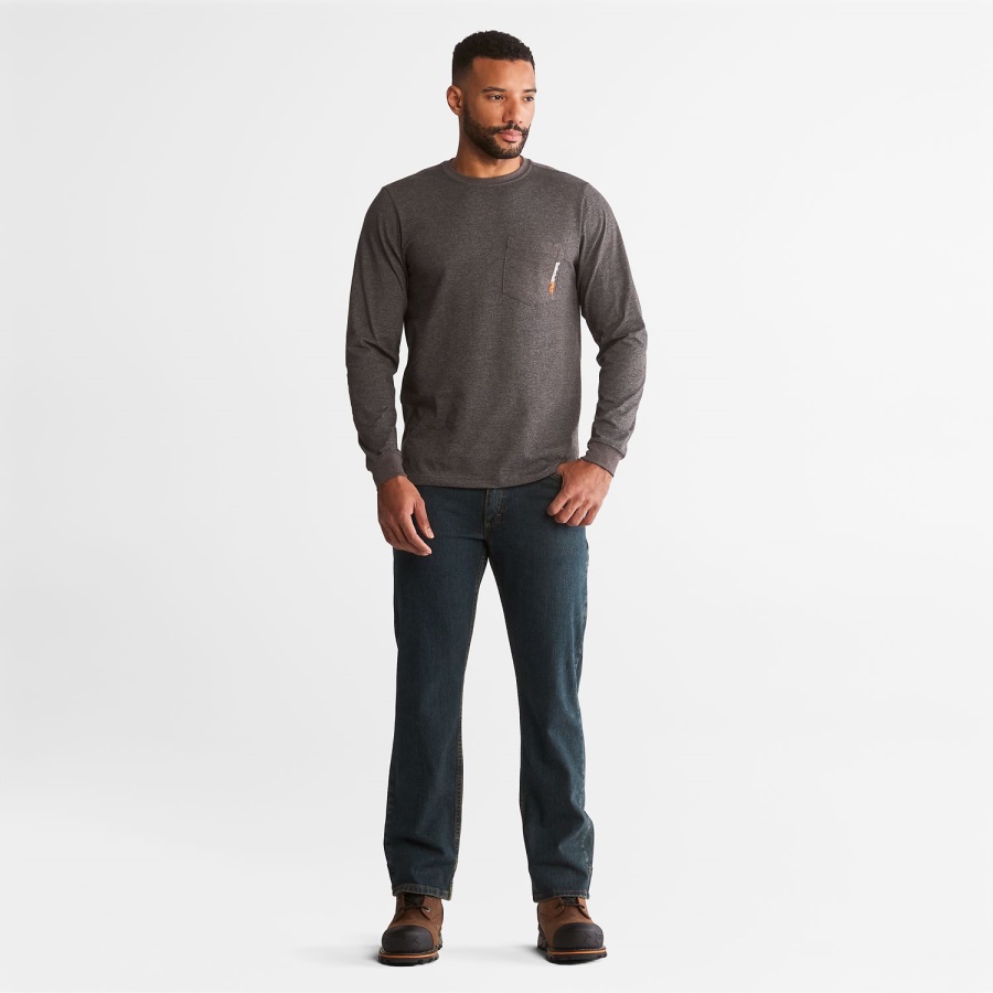 Dark Charcoal Heather Men's Pro Base Plate Long-Sleeve T-Shirt Timberland Ireland
