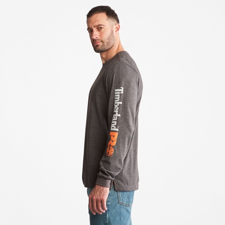 Dark Charcoal Heather Timberland Ireland Men's Pro Base Plate Long-Sleeve Wicking T-Shirt