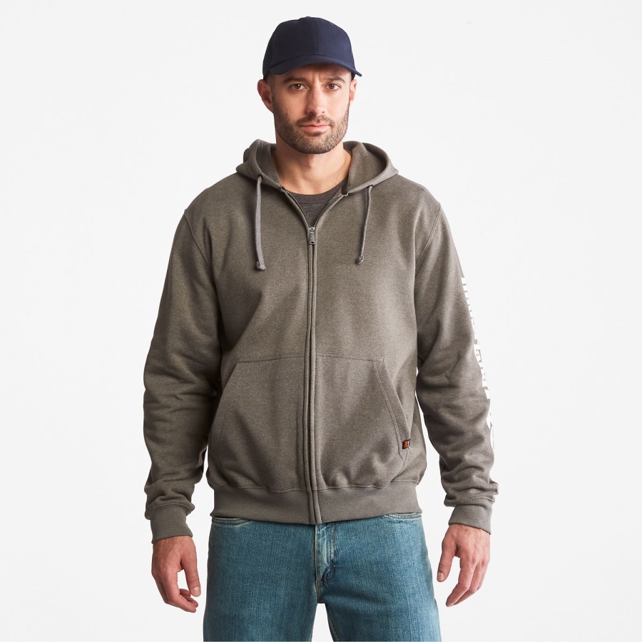 Dark Charcoal Heather/White Men's Pro Hood Honcho Sport Zip-Front Hoodie Timberland Ireland