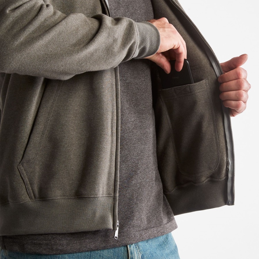 Dark Charcoal Heather/White Men's Pro Hood Honcho Sport Zip-Front Hoodie Timberland Ireland