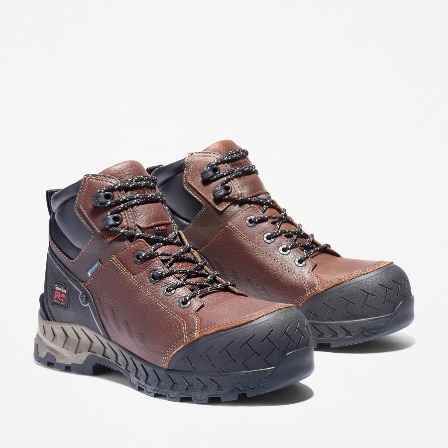 Distressed Brown Full-Grain Leather Timberland Ireland Men's Work Summit 6 Composite Toe Waterproof Work Boot