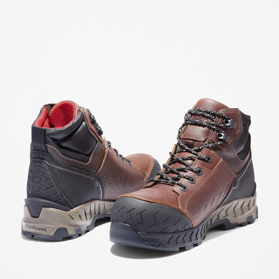 Distressed Brown Full-Grain Leather Timberland Ireland Men's Work Summit 6 Composite Toe Waterproof Work Boot