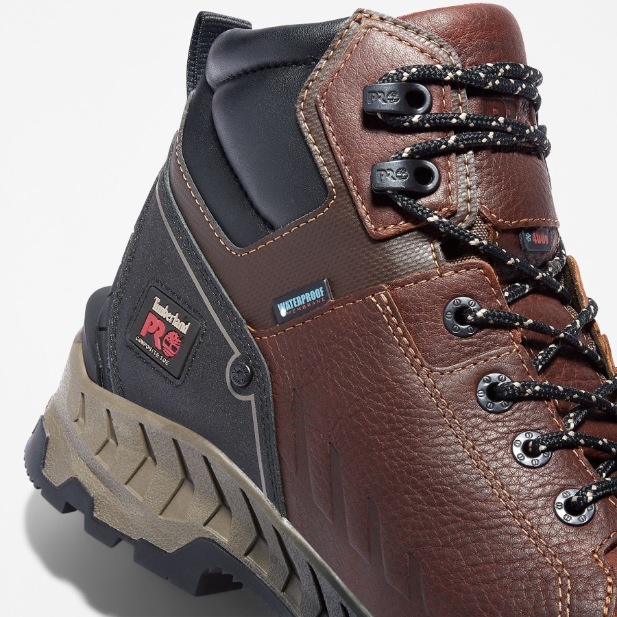Distressed Brown Full-Grain Leather Timberland Ireland Men's Work Summit 6 Composite Toe Waterproof Work Boot