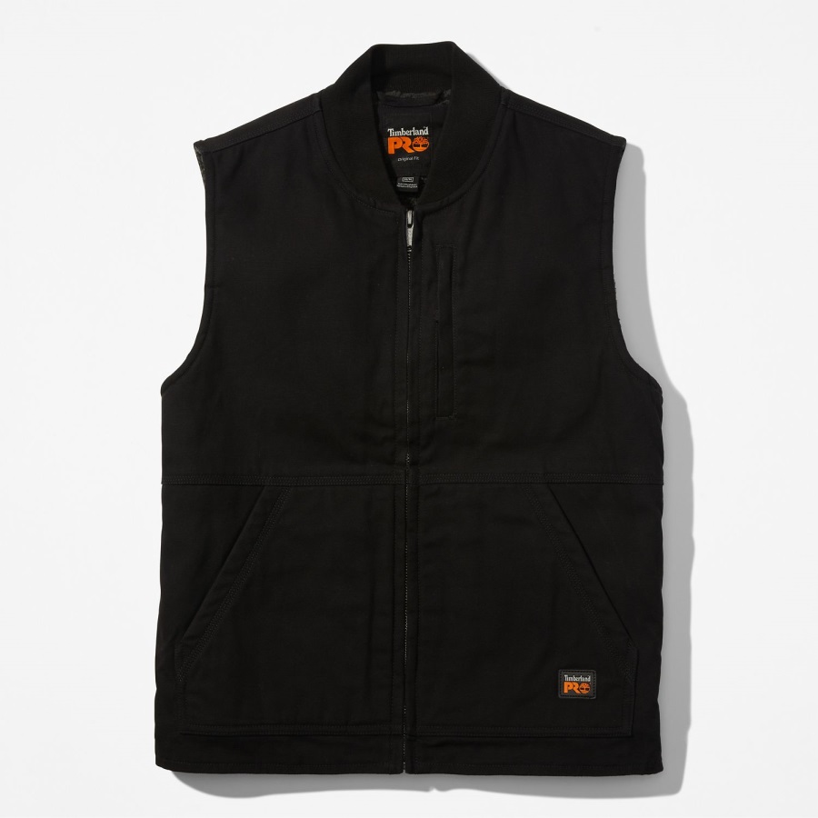Jet Black Men's Pro Gritman Lined Canvas Vest Timberland Ireland