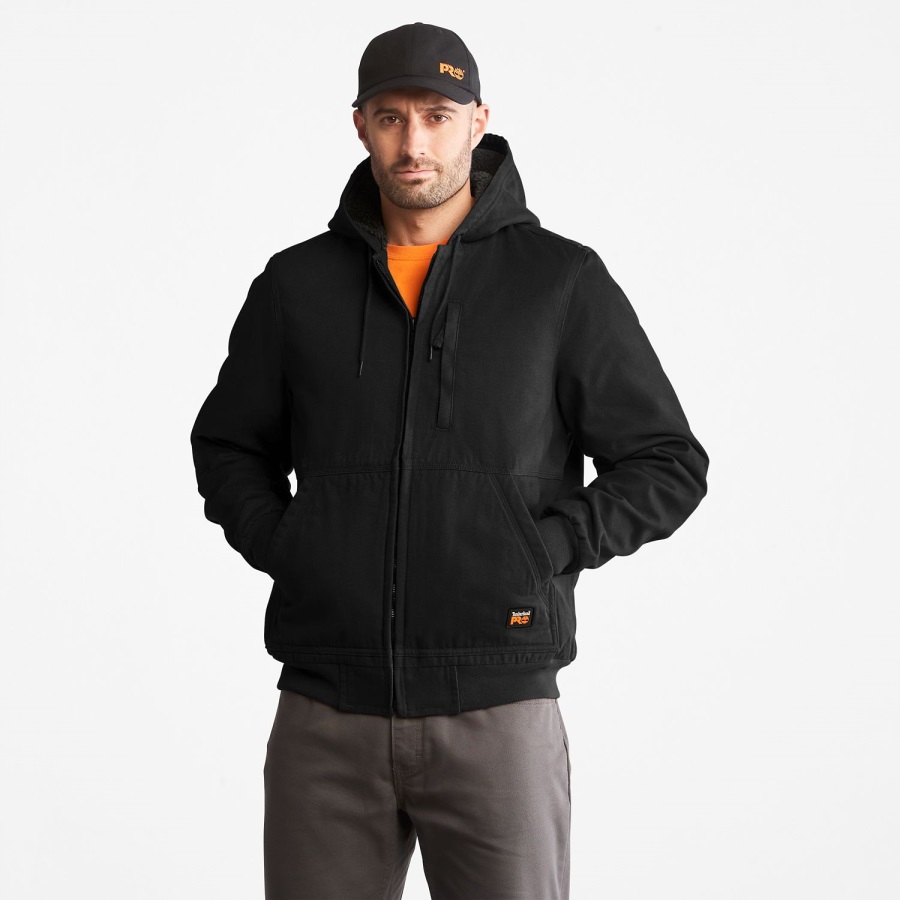 Jet Black Timberland Ireland Men's Gritman Lined Hooded Canvas Jacket