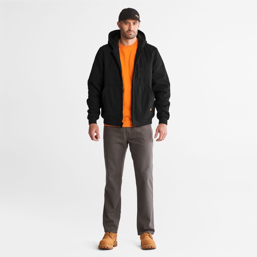 Jet Black Timberland Ireland Men's Gritman Lined Hooded Canvas Jacket