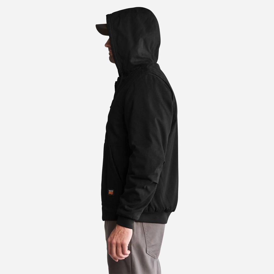 Jet Black Timberland Ireland Men's Gritman Lined Hooded Canvas Jacket
