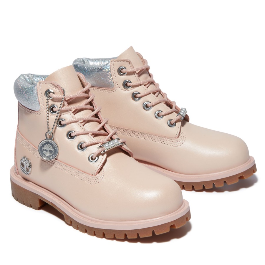 Light Pink Full-Grain Timberland Ireland Junior Premium 6-Inch Waterproof Boots