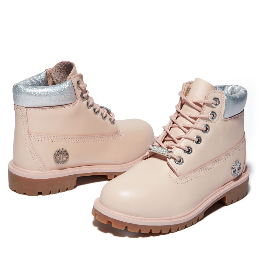 Light Pink Full-Grain Timberland Ireland Junior Premium 6-Inch Waterproof Boots