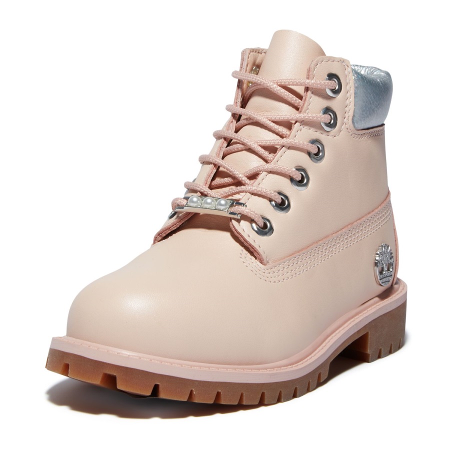 Light Pink Full-Grain Timberland Ireland Junior Premium 6-Inch Waterproof Boots