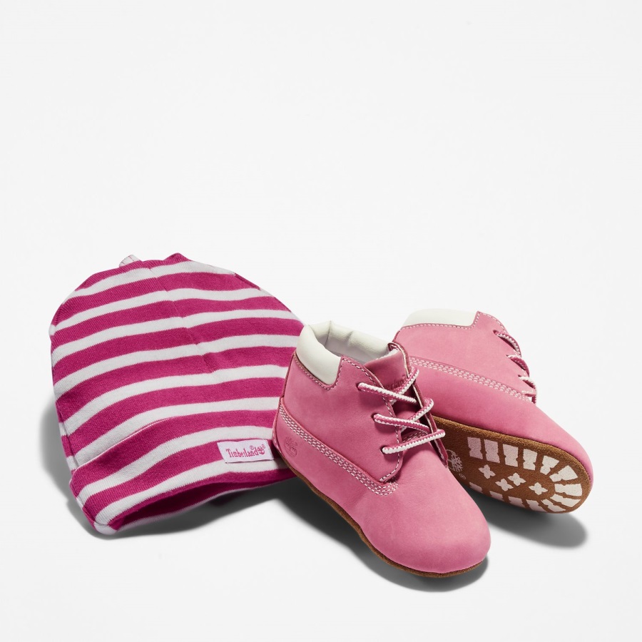 Medium Pink Nubuck Timberland Ireland Infant Crib Bootie With Hat Set