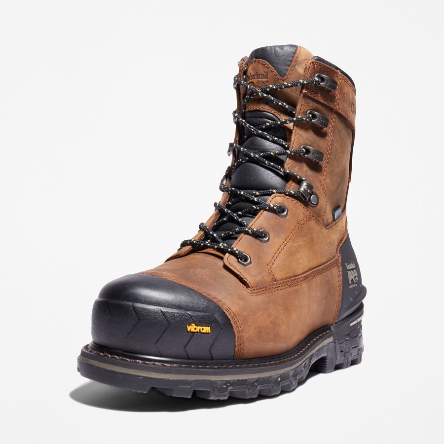 Men's Boondock Hd 8 Composite Toe Waterproof Work Boot Timberland Ireland Distressed Brown Full-Grain