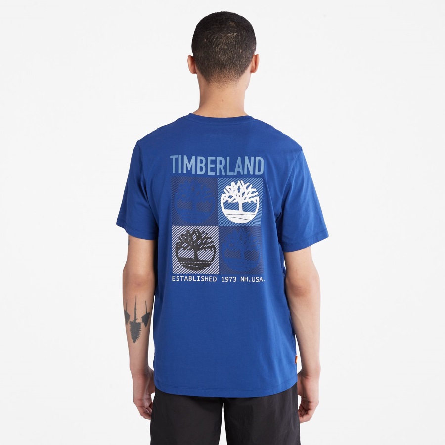 Men's Multi-Logo Back-Graphic T-Shirt Timberland Ireland Bellwether Blue