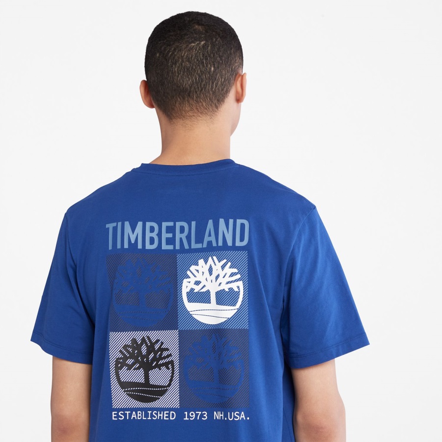 Men's Multi-Logo Back-Graphic T-Shirt Timberland Ireland Bellwether Blue