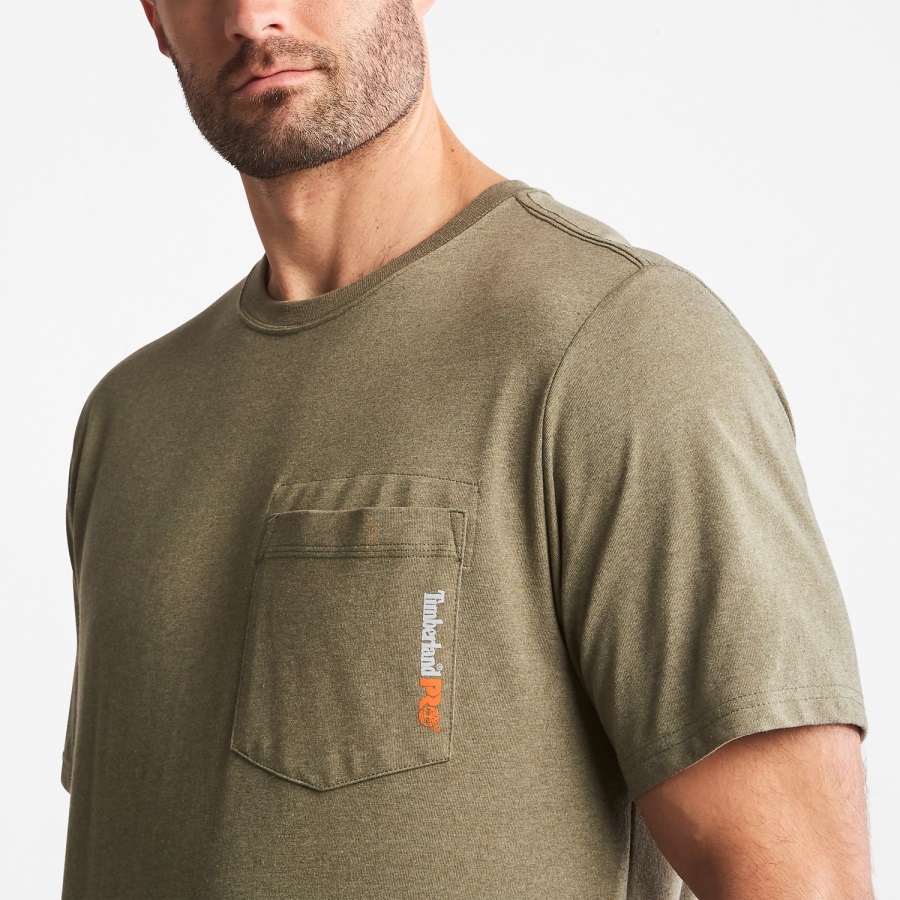 Men's Pro Base Plate Blended Short-Sleeve T-Shirt Olive Heather Timberland Ireland
