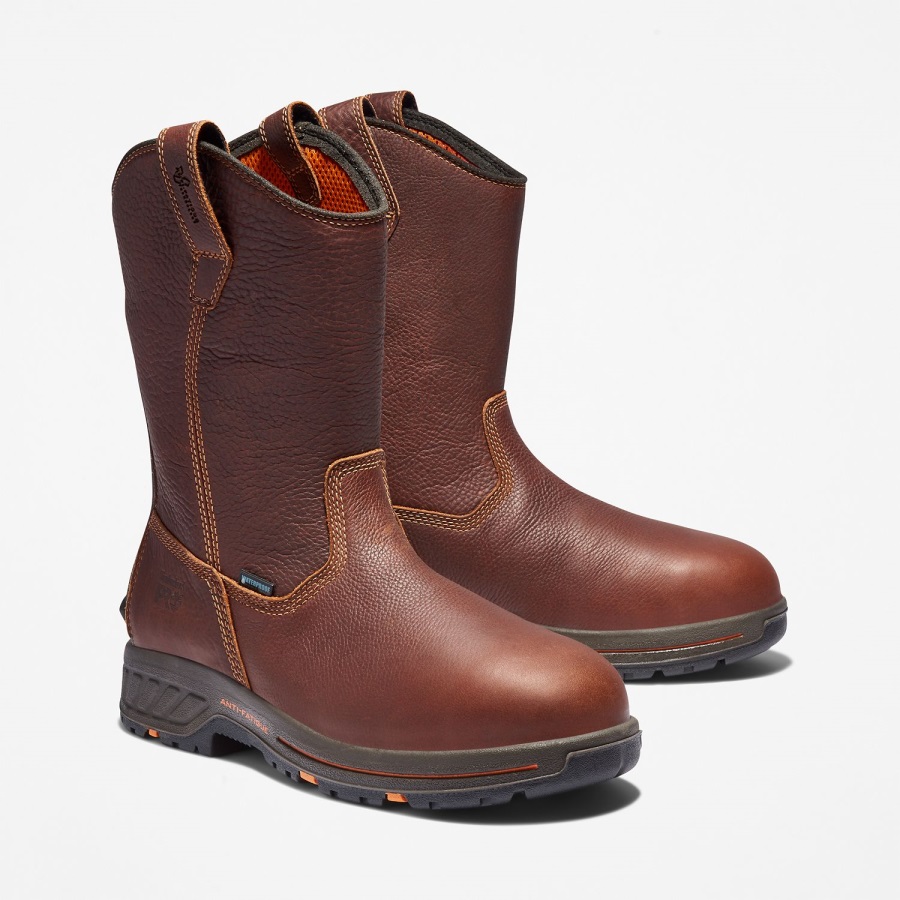 Men's Pro Helix Hd Pull On Waterproof Work Boot Red Brown Full-Grain Timberland Ireland