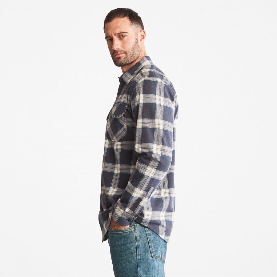 Men's Pro Woodfort Heavyweight Flannel Work Shirt Timberland Ireland India Ink Plaid