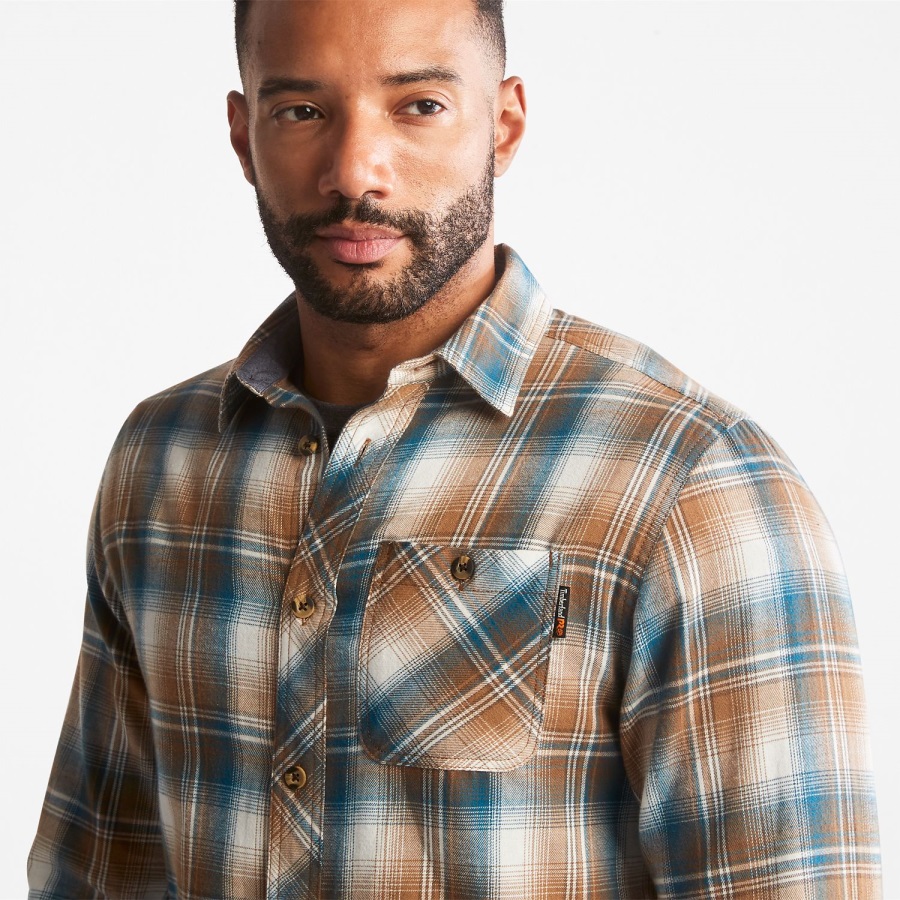 Men's Pro Woodfort Midweight Flannel Work Shirt Brown Plaid Timberland Ireland