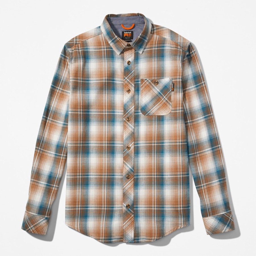 Men's Pro Woodfort Midweight Flannel Work Shirt Brown Plaid Timberland Ireland