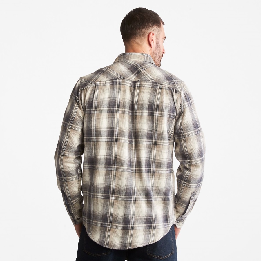 Men's Pro Woodfort Midweight Flannel Work Shirt Grey Plaid Timberland Ireland