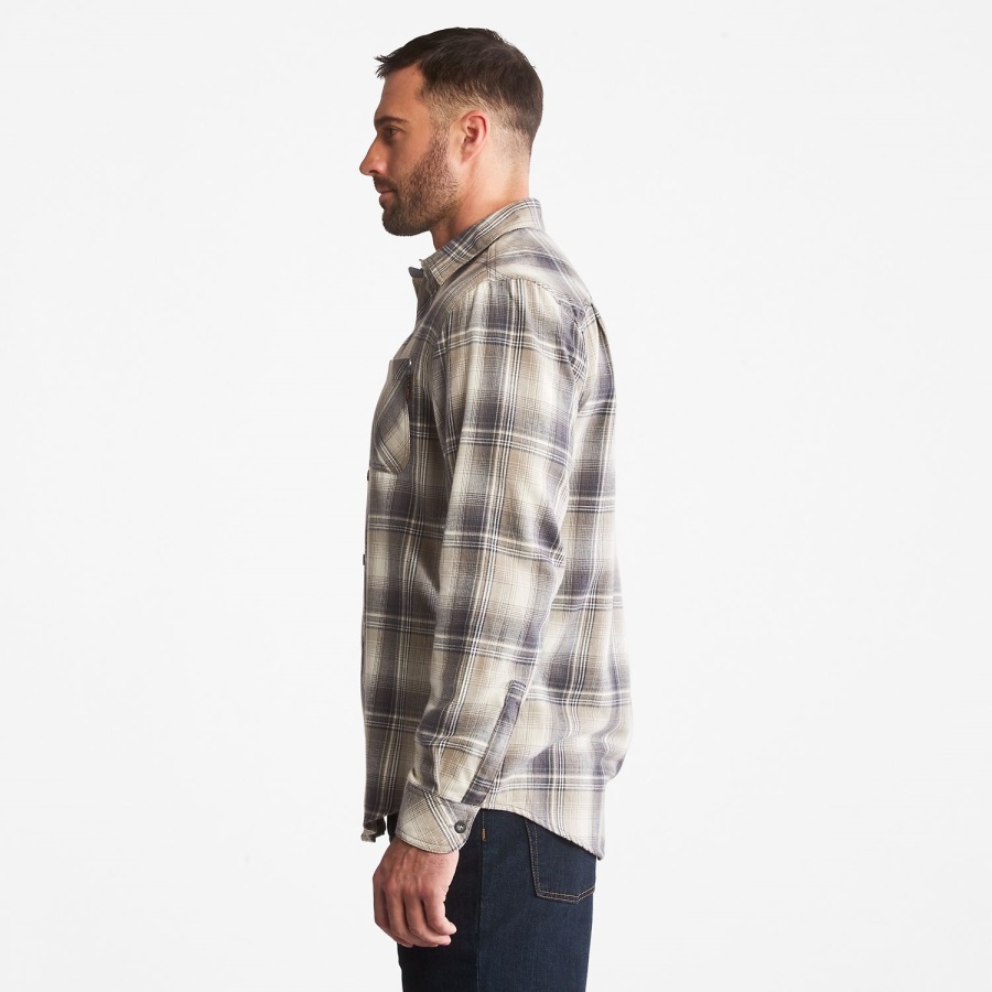 Men's Pro Woodfort Midweight Flannel Work Shirt Grey Plaid Timberland Ireland