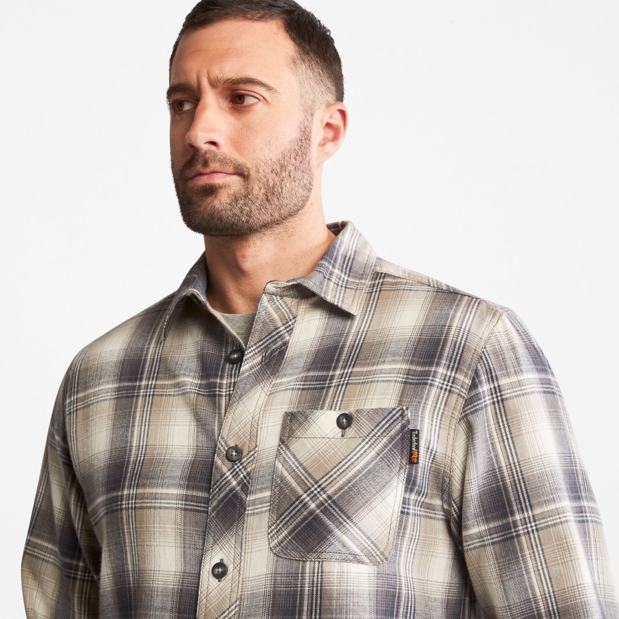 Men's Pro Woodfort Midweight Flannel Work Shirt Grey Plaid Timberland Ireland