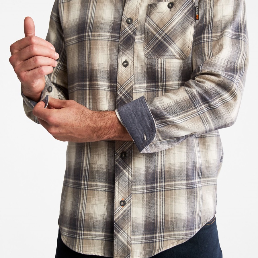 Men's Pro Woodfort Midweight Flannel Work Shirt Grey Plaid Timberland Ireland