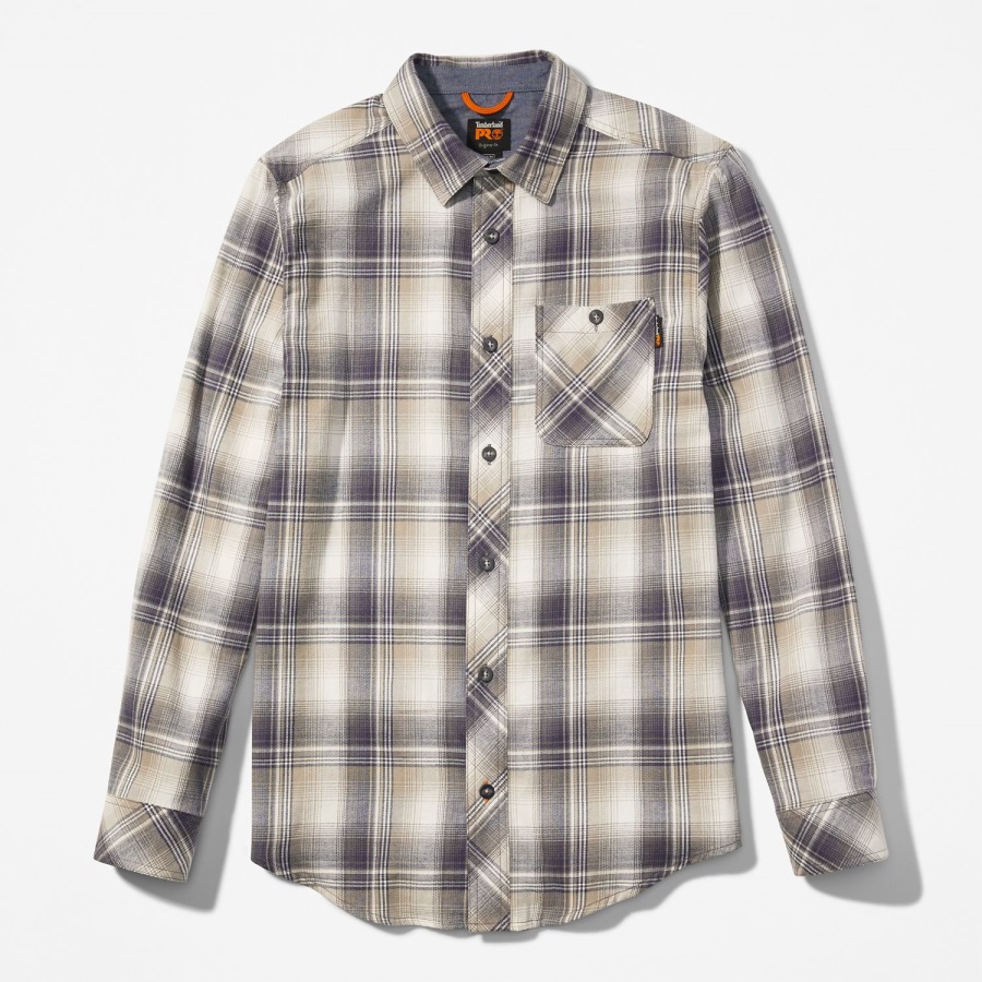 Men's Pro Woodfort Midweight Flannel Work Shirt Grey Plaid Timberland Ireland