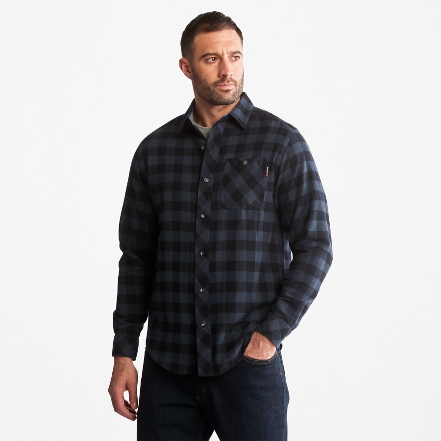 Men's Pro Woodfort Midweight Flannel Work Shirt Navy Buffalo Check Timberland Ireland