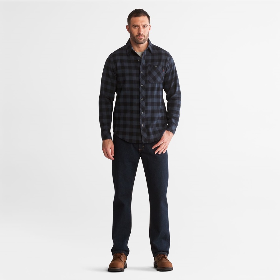 Men's Pro Woodfort Midweight Flannel Work Shirt Navy Buffalo Check Timberland Ireland
