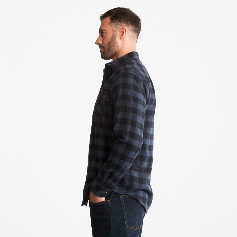 Men's Pro Woodfort Midweight Flannel Work Shirt Navy Buffalo Check Timberland Ireland