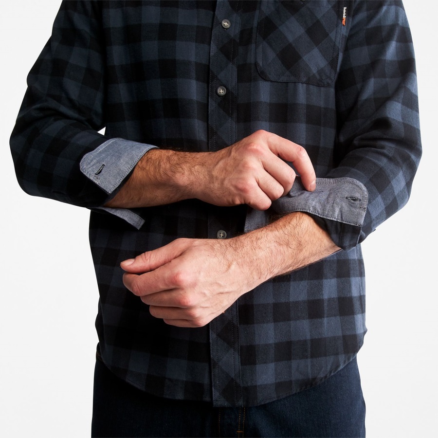 Men's Pro Woodfort Midweight Flannel Work Shirt Navy Buffalo Check Timberland Ireland