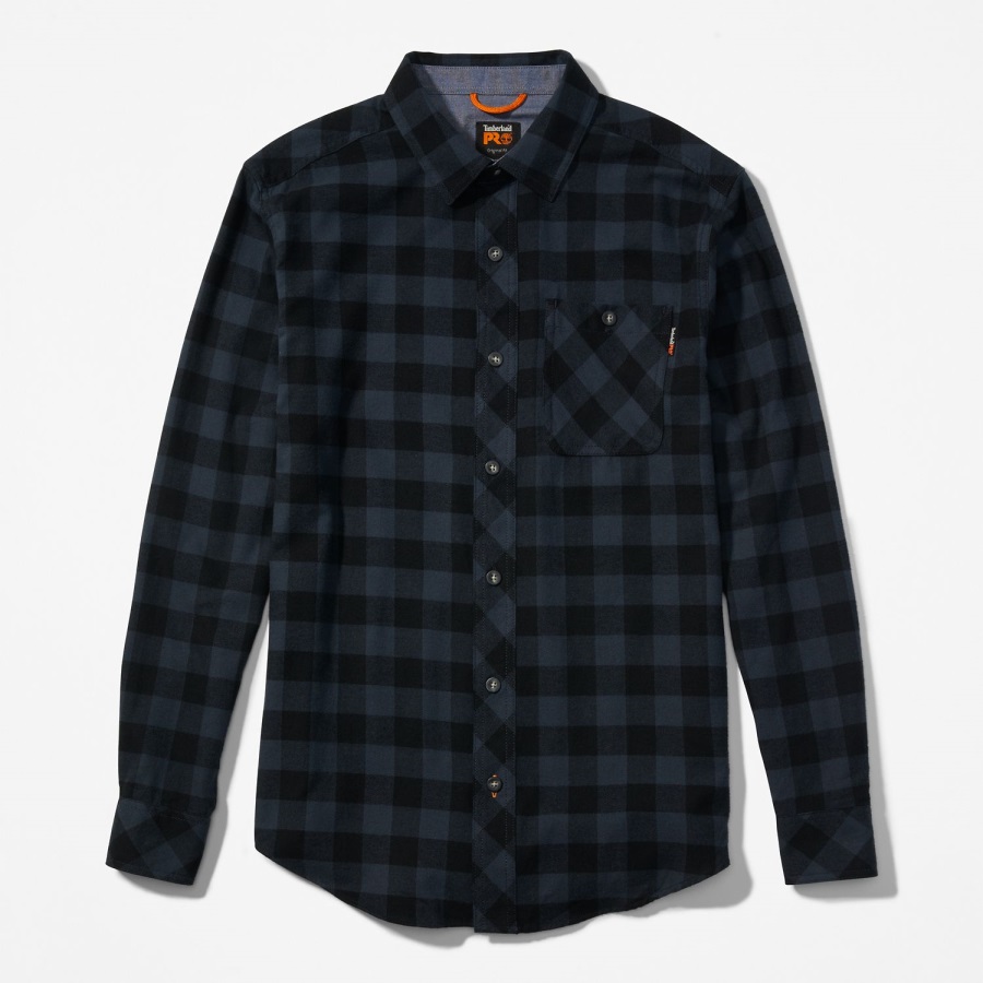 Men's Pro Woodfort Midweight Flannel Work Shirt Navy Buffalo Check Timberland Ireland