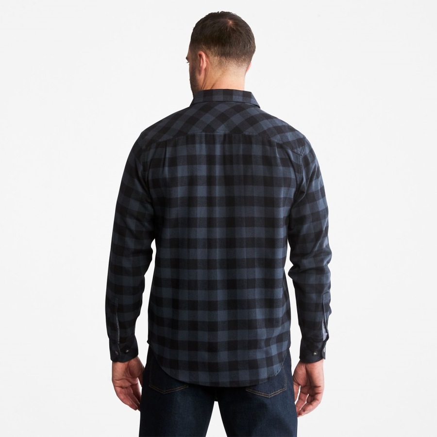Men's Pro Woodfort Midweight Flannel Work Shirt Timberland Ireland Navy Buffalo Check