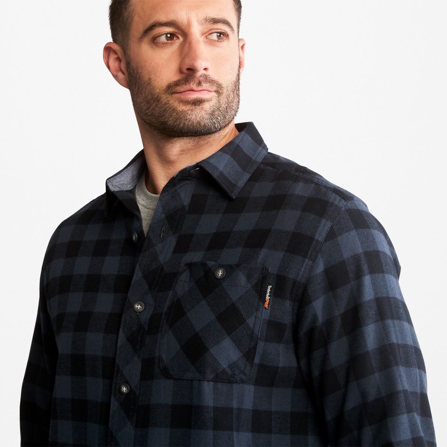 Men's Pro Woodfort Midweight Flannel Work Shirt Timberland Ireland Navy Buffalo Check