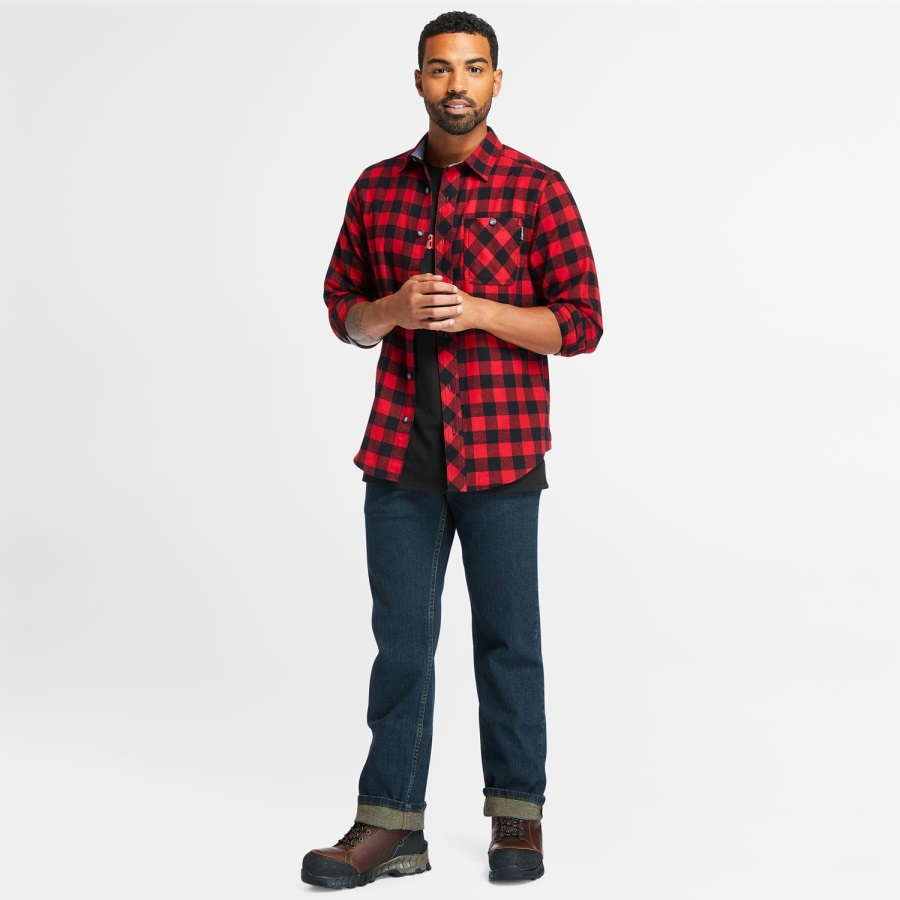 Men's Pro Woodfort Midweight Flannel Work Shirt Timberland Ireland Red/Black Buffalo Check