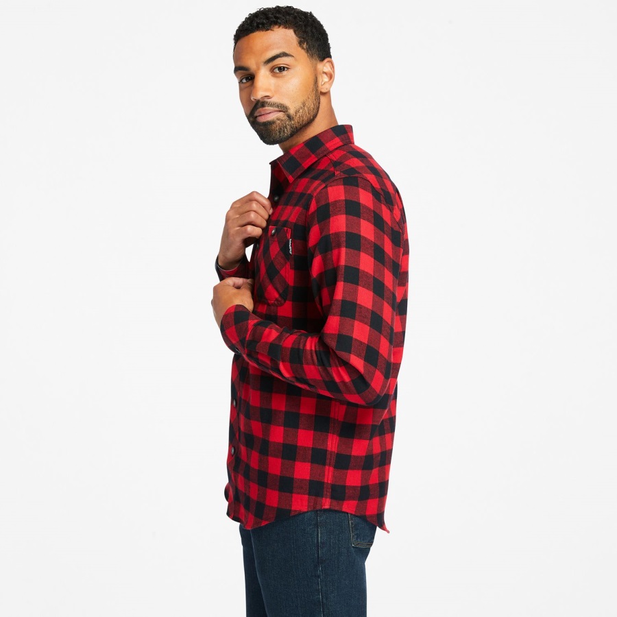 Men's Pro Woodfort Midweight Flannel Work Shirt Timberland Ireland Red/Black Buffalo Check