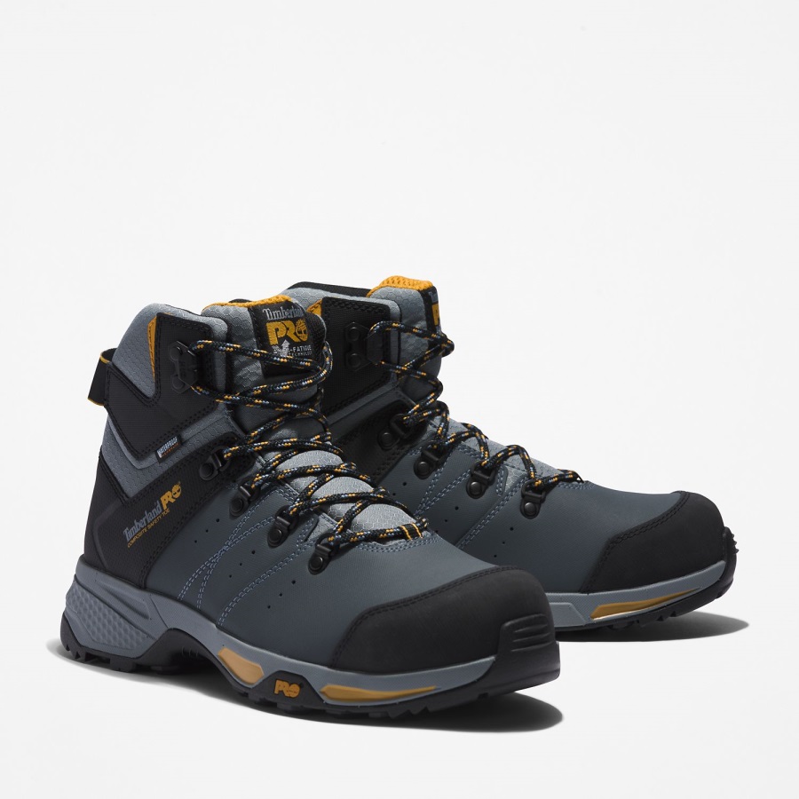 Men's Switchback Waterproof Comp-Toe Work Hikers Timberland Ireland Grey/Yellow